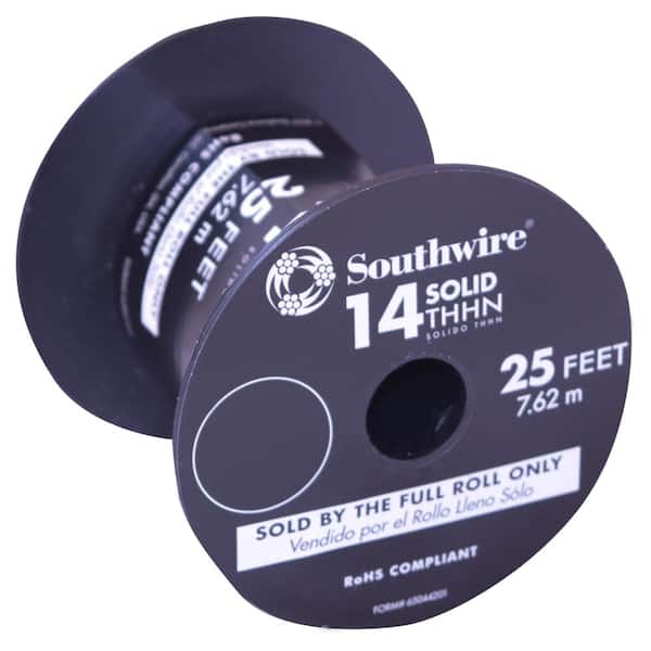 Southwire 25 ft. 14 Black Solid CU THHN Wire 11579085 - The Home Depot