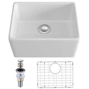 White Ceramic Sink 20 in. Single Bowl Farmhouse Apron Workstation Kitchen Sink with Bottom Grid