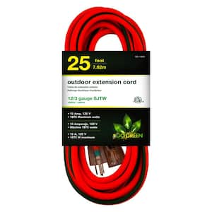 25 ft. 12/3 SJTW Extension Cord - Orange with Lighted Green End