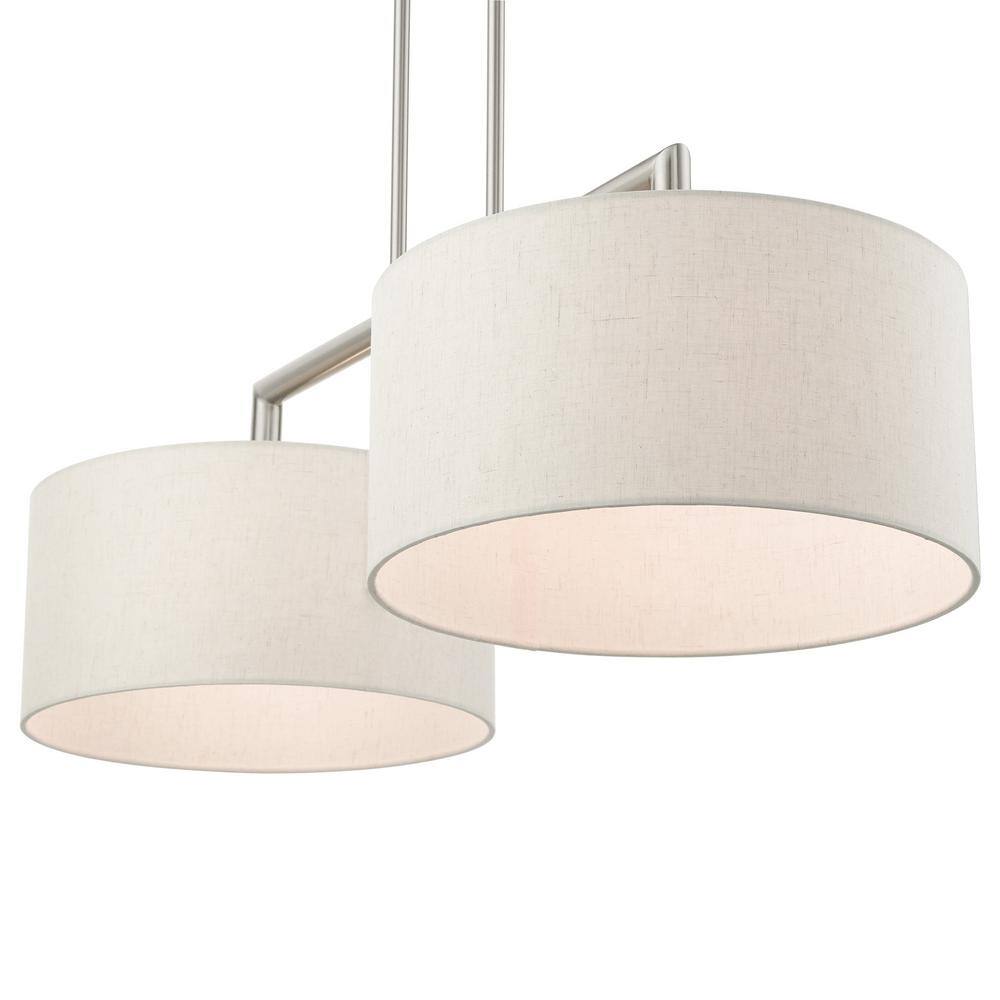 Meridian Brushed Nickel Linear Drum Chandelier with Oatmeal Shades