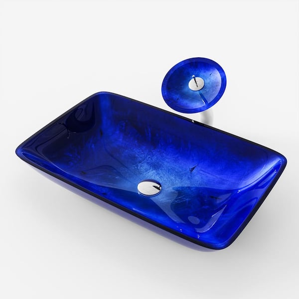 DEERVALLEY DeerValley Prism 14.75 in. Light Blue/Dark Blue Glass Rectangular Vessel Bathroom Sink