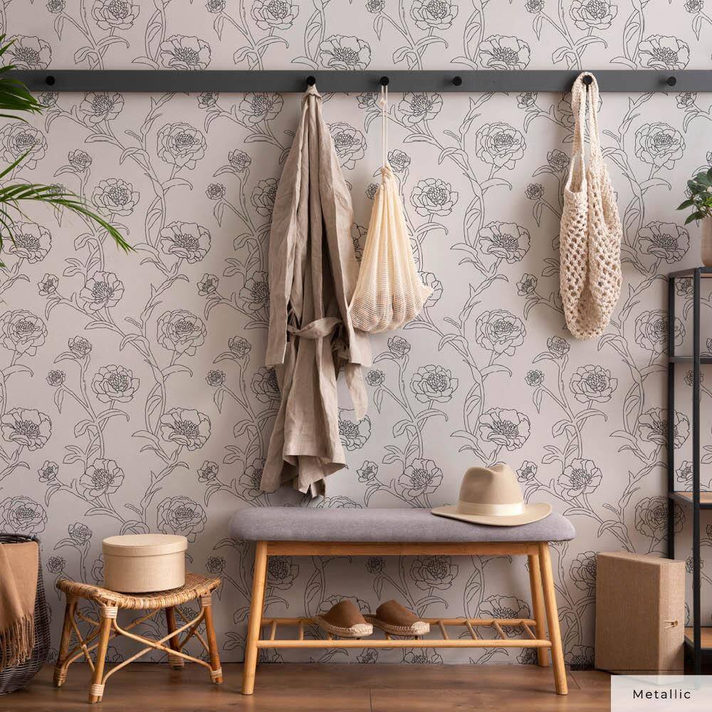Black and White Floral Peel and Stick Wallpaper Roll