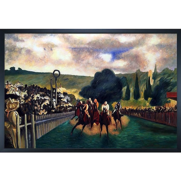 LA PASTICHE Racing at Longchamp, 1864 by Edouard Manet Studio Black Wood Framed Sports Oil Painting Art Print 25.5 in. x 37.5 in.