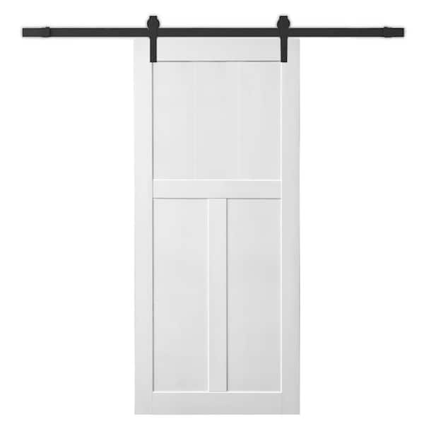 WEGATE 30 in. x 80 in. White Primed T-Style Primed Interior Sliding Barn Door with Hardware Kit, MDF, Barn Door Slab