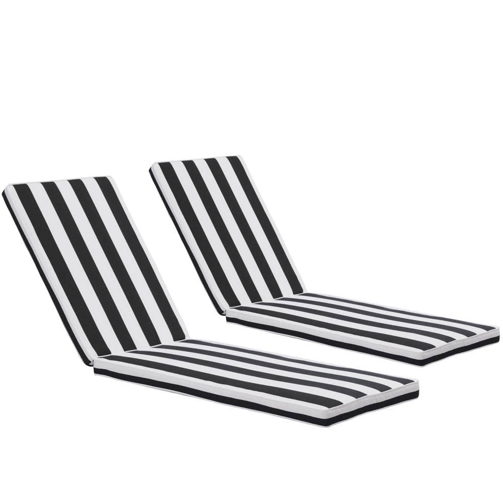 74.41 in. x 22.05 in. x 2.76 in. Black and White Striped Outdoor Chaise Lou