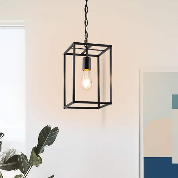 8 in. 1-Light Modern Black Cage Pendant Light, Industrial Geometric Hanging Light for Kitchen Island