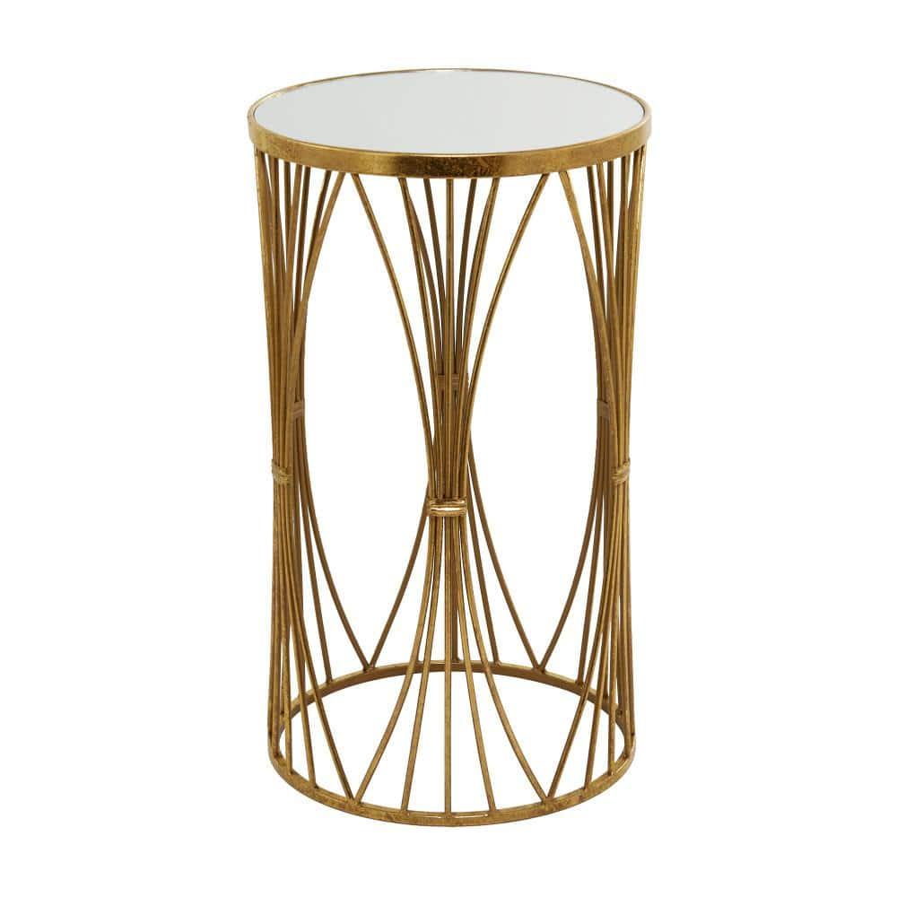 Litton Lane 14 in. Gold Large Round Glass End Accent Table with ...