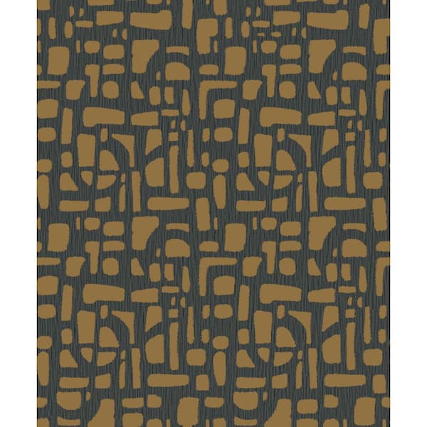 Unbranded Zen Collection Blue/Gold Chunky Geometric Metallic Sheen Finish Non-Pasted Non-Woven Wallpaper Sample