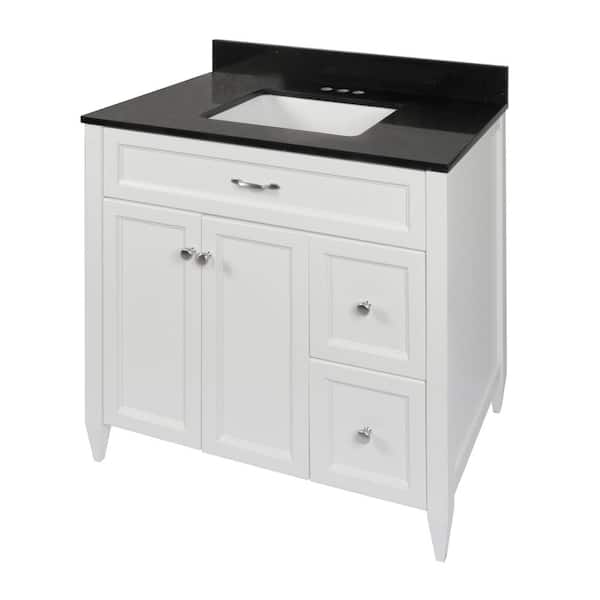 Ella Vail 37 in. W x 22 in. D x 36 in. H Bath Vanity in White with Quartz Stone Galaxy Black Top with White Basin