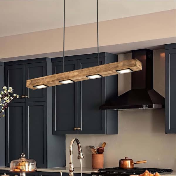 RRTYO Wason 6-Light 31.4 in. LED Wood Linear Kitchen Island Pendant Light