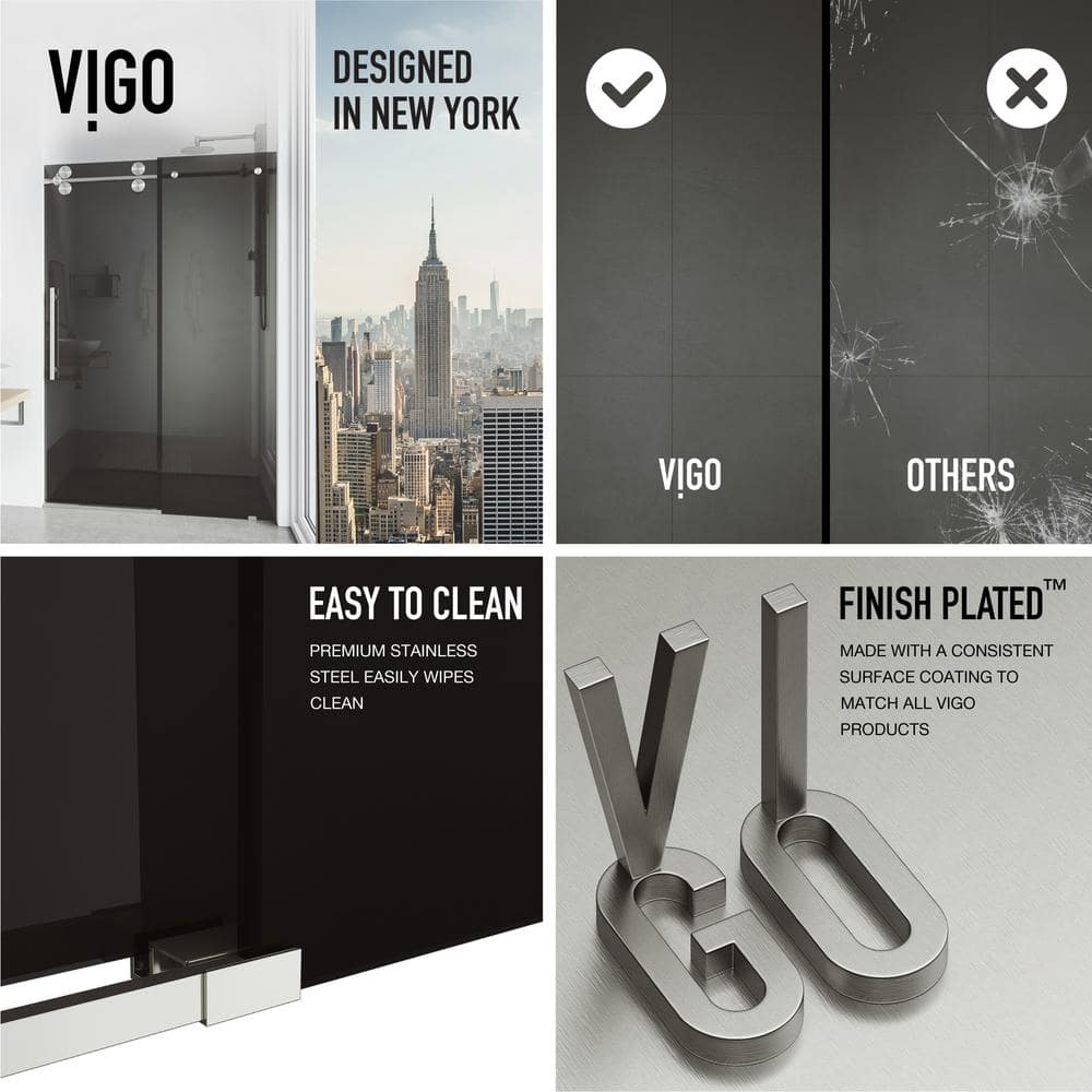 Elan 56-60" Frameless Sliding Shower Door with Black Tinted Glass