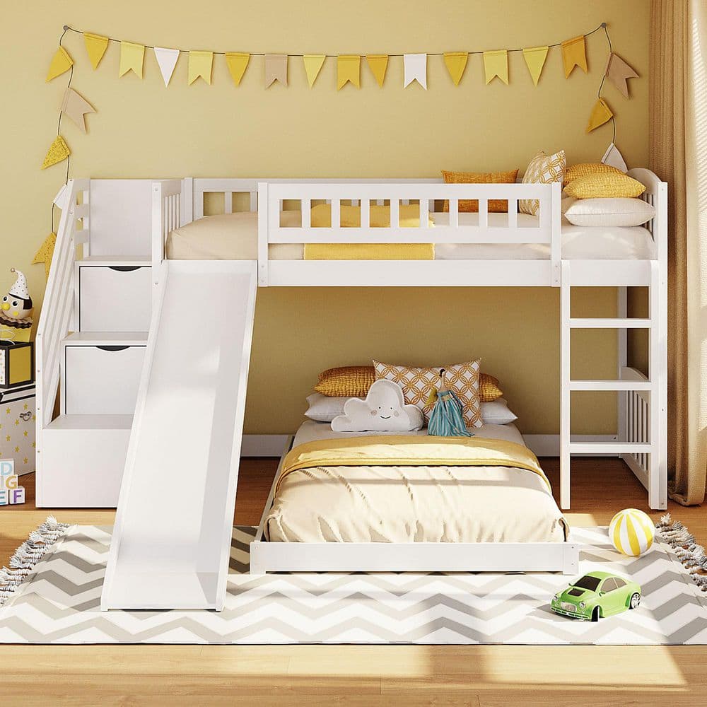 Harper & Bright Designs White Twin over Twin Bunk Bed with Storage