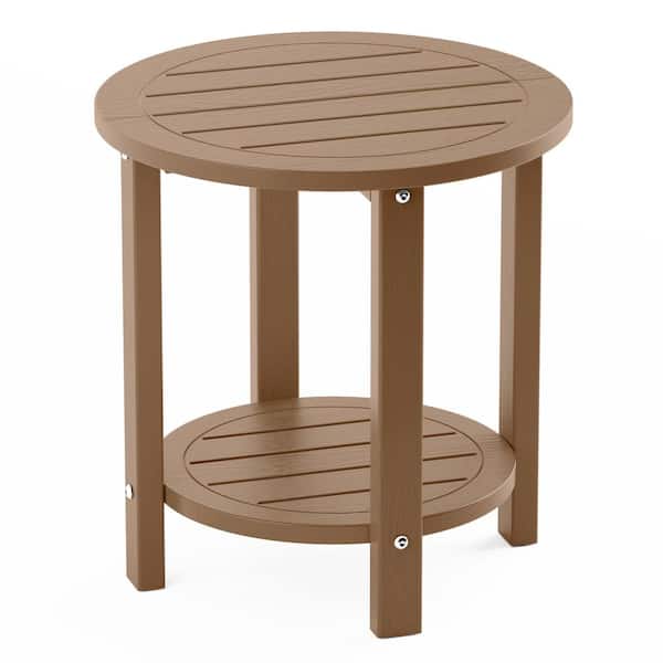 Mximu 16.9 in. H Teak Round Double Layer Plastic Adirondack Outdoor Side Table