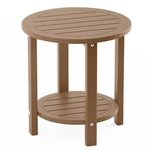 16.9 in. H Teak Round Double Layer Plastic Adirondack Outdoor Side Table