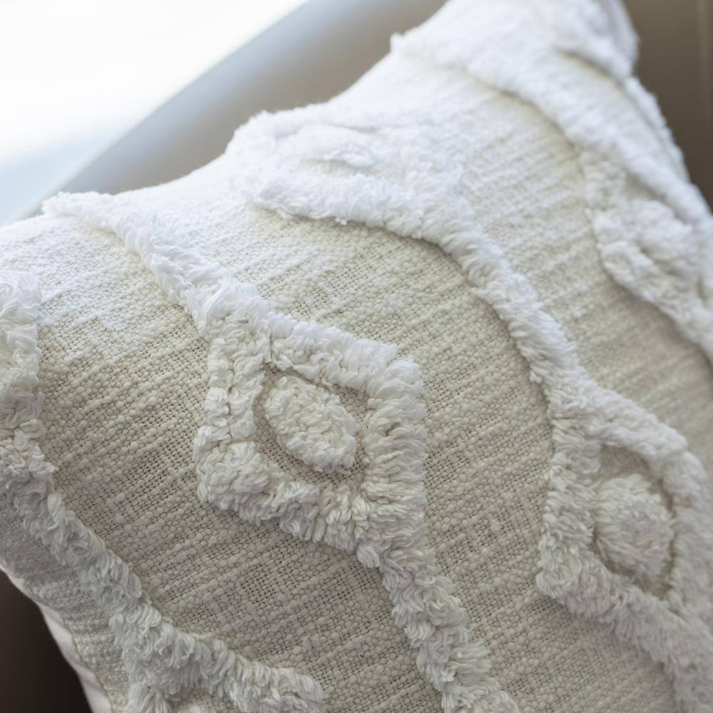 16" White Handwoven Cotton Throw Pillow with Tassels