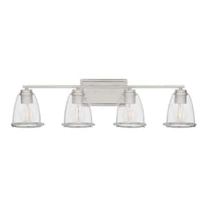 Brooke Park 33.5 in. 4-Light Polished Nickel Industrial Bathroom Vanity Light with Clear Glass Shades