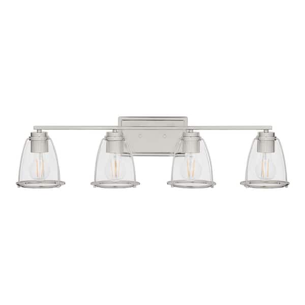 Home Decorators Collection Brooke Park 33.5 in. 4-Light Polished Nickel Industrial Bathroom Vanity Light with Clear Glass Shades