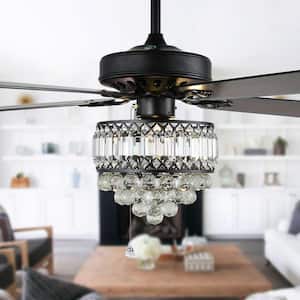Assiano 52 in. Indoor Black 5 Wooden Blades Crystal Ceiling Fan and Remote Included Chandelier