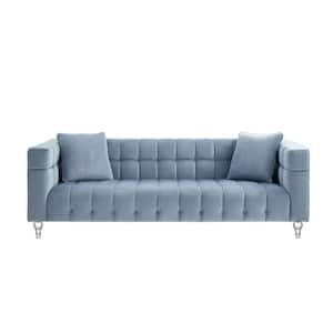 Jeremy 33.8 in. Teal Biscuit Tufted Velvet 4-Seat Sofa