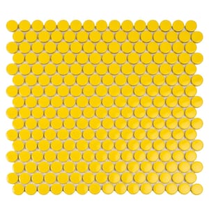 Cirkel Yellow 11.46 in. x 12.4 in. Glossy Porcelain Mosaic Wall and Floor Tile (9.87 sq. ft./case) (10-pack)