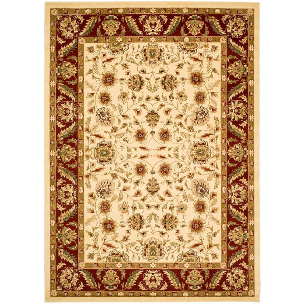 Ivory and Red Traditional Floral Medium Pile Area Rug