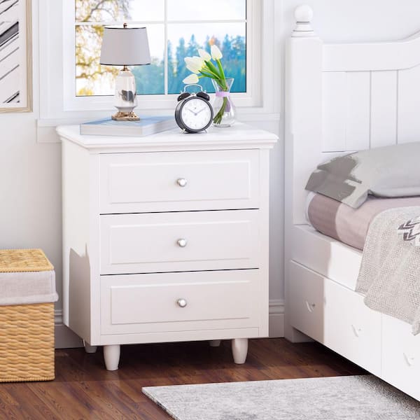 mieres 21 Saviq 3-Drawer White Nightstand (23.6 x 15.7 x 21.6)