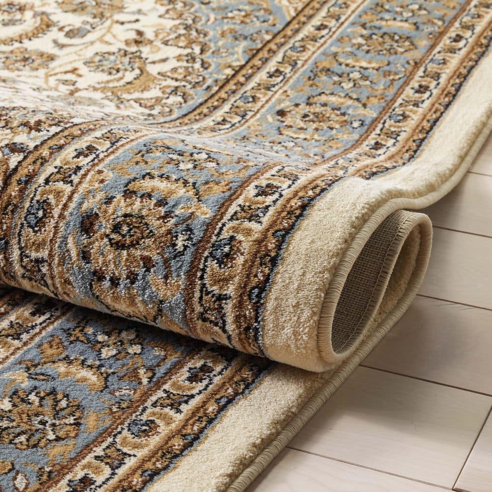 Ivory and Beige Medallion Synthetic Rectangular Rug