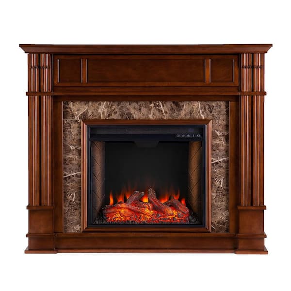 Southern Enterprises Treshelle Alexa-Enabled 48 in. Electric Smart Fireplace in Whiskey Maple