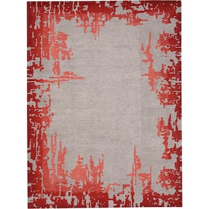 Symmetry Beige/Red 9 ft. x 12 ft. Distressed Contemporary Area Rug