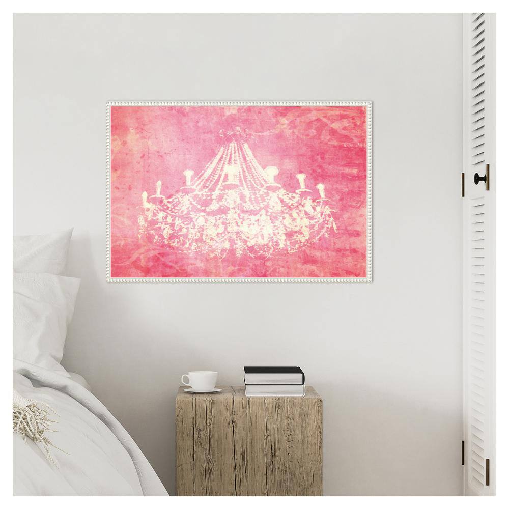 Pink Chandelier Abstract Canvas Wall Art with White Frame