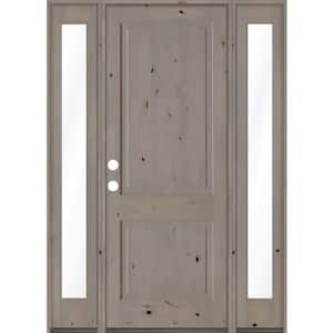 58 in. x 96 in. Knotty Alder 2-Panel Right-Hand/Inswing Clear Glass Grey Stain Wood Prehung Front Door with Sidelites