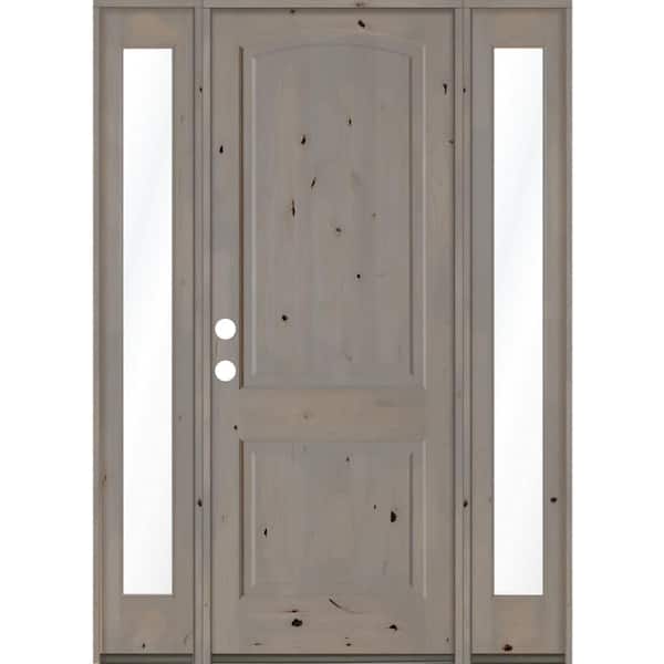 Krosswood Doors 60 in. x 96 in. Knotty Alder 2 Panel Right-Hand/Inswing Clear Glass Grey Stain Wood Prehung Front Door with Sidelites