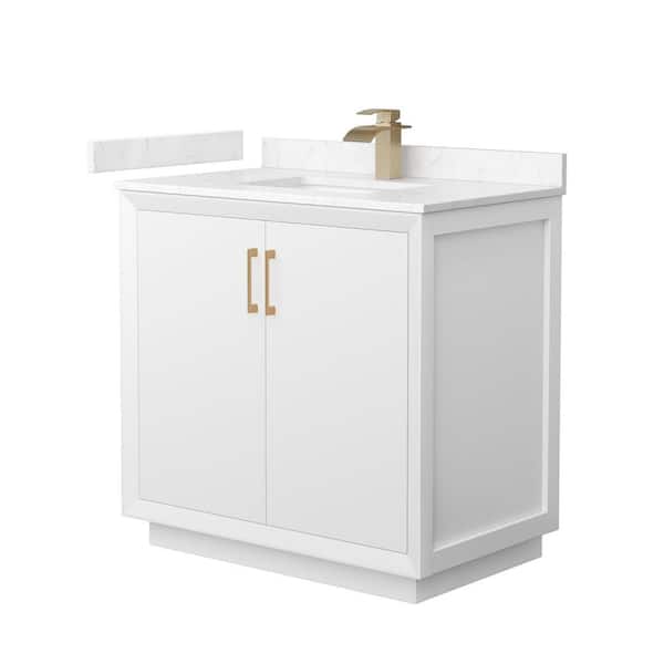Wyndham Collection Strada 36 in. W x 22 in. D x 35 in. H Single Bath Vanity in White with Carrara Cultured Marble Top