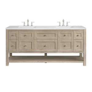 Breckenridge 72.0 in. W x 23.5 in. D x 34.18 in. H Bathroom Vanity in Whitewashed Oak with Arctic Fall Solid Surface Top