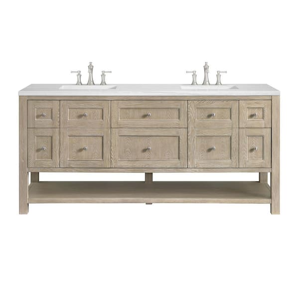 James Martin Vanities Breckenridge 72.0 in. W x 23.5 in. D x 34.18 in. H Bathroom Vanity in Whitewashed Oak with Arctic Fall Solid Surface Top