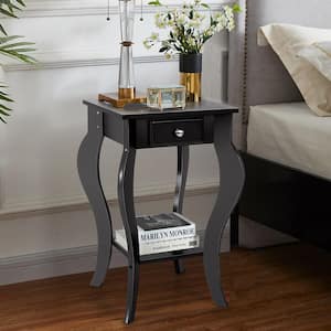 2PCS 16.5 in. W x 16.5 in. D x 23.5 in. H End Table Accent Side Table Nightstand w/Drawer & Bottom Shelf Black