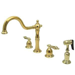 Heritage 2-Handle Standard Kitchen Faucet with Side Sprayer in Polished Brass