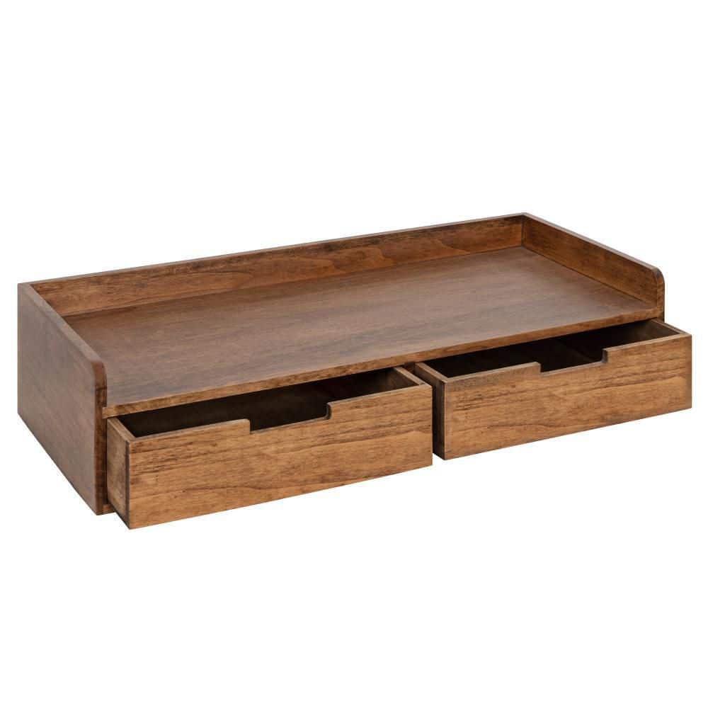 Rustic Farmhouse Medium Brown Wood Floating Console with Storage