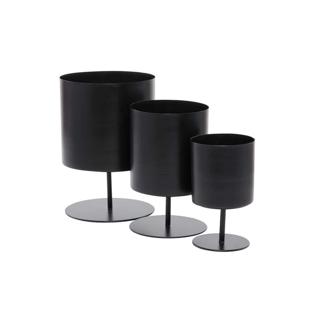 Black Metal Modern Round Planter with Stand, Set of 3