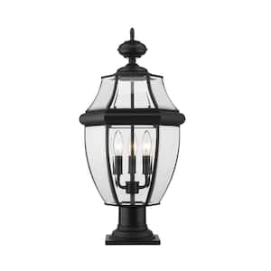 Westover 22.25 in. 3-Light Black Cast Brass Hardwired Outdoor Weather Resistant Pier Mount Light with No Bulb Included
