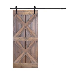 Double X Series 28 in. x 84 in. Brair Smoke Finished Pine Wood Sliding Barn Door With Hardware Kit
