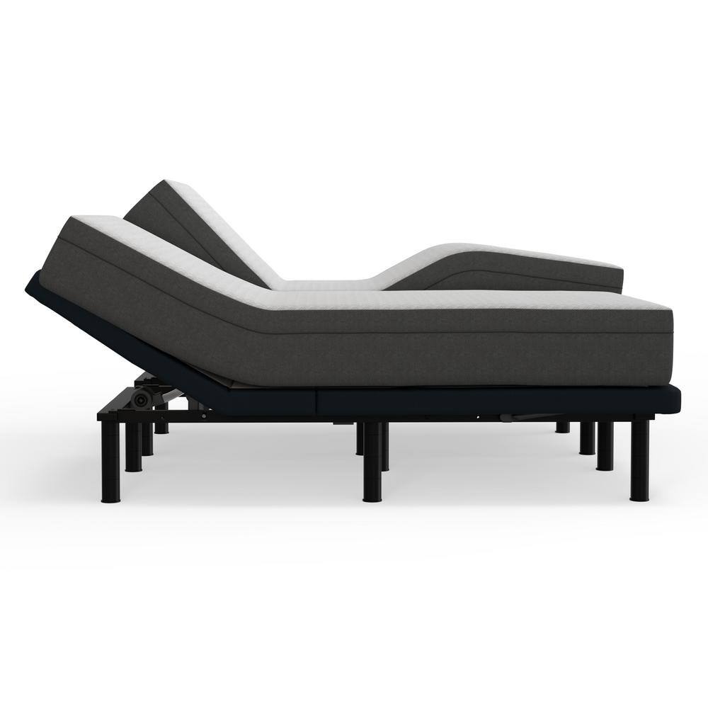 Split King Adjustable Bed with Gel Memory Foam Mattress in White Linen