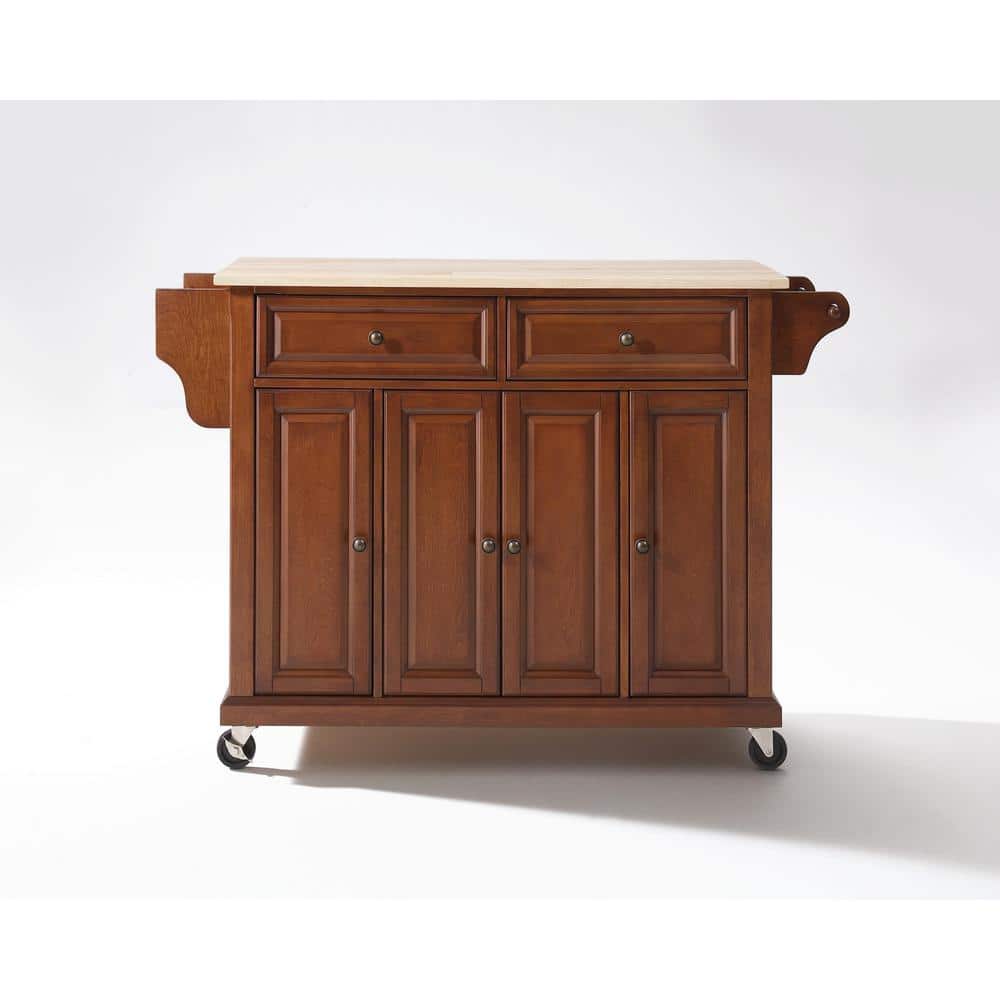 Cherry Granite Top Kitchen Cart with Spice Rack and Storage