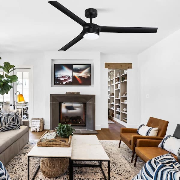 60 in. Smart Indoor/Outdoor Black Ceiling Fans with LED Lights and Remote, Quiet DC Motor, Controlled by WIFI Alexa App