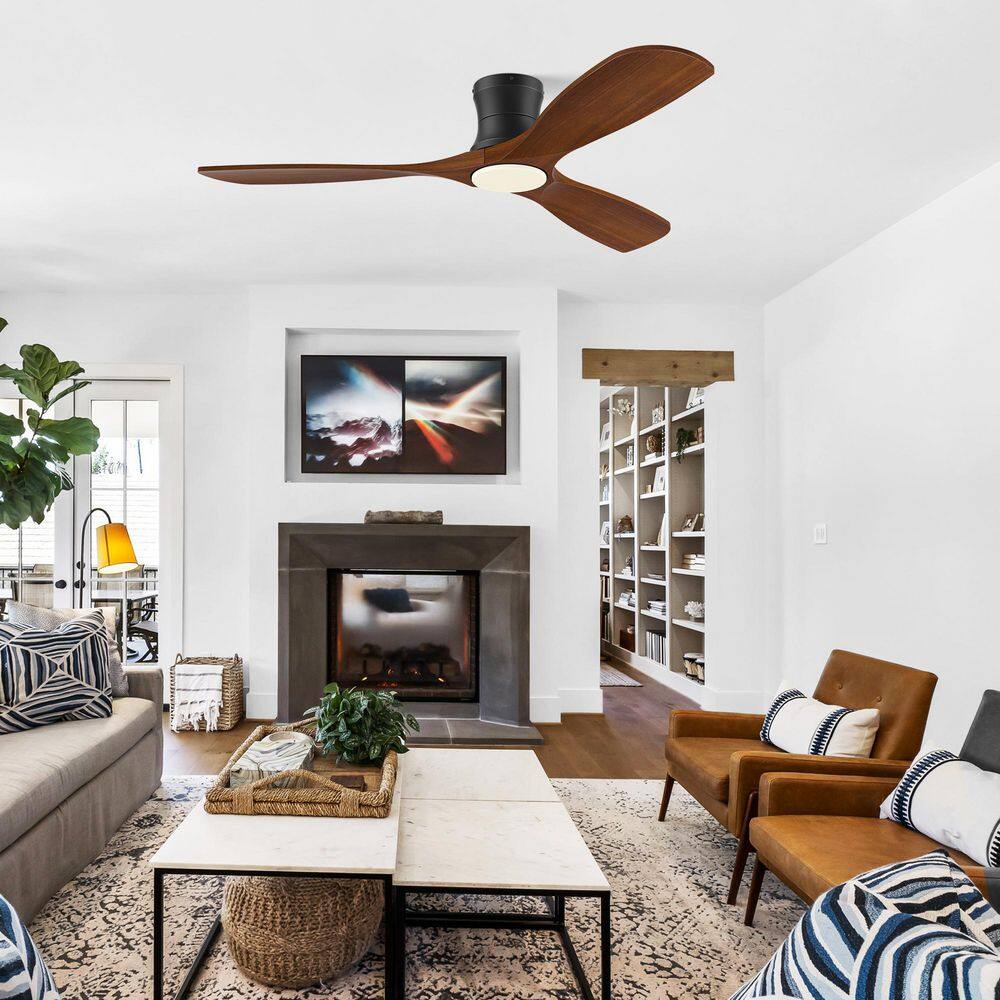 52 in.Smart Wood Outdoor Indoor Black Flush Mount Ceiling Fans with Lights Remote,WIFI Alexa App workable,Quiet DC Motor price history on PriceWatchPro