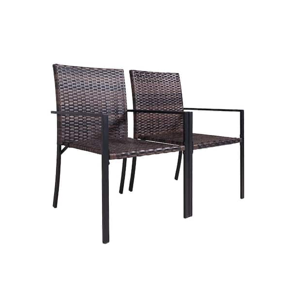 Wicker Outdoor Patio Dining Chairs for Garden Backyard in Brown (Set of 2)