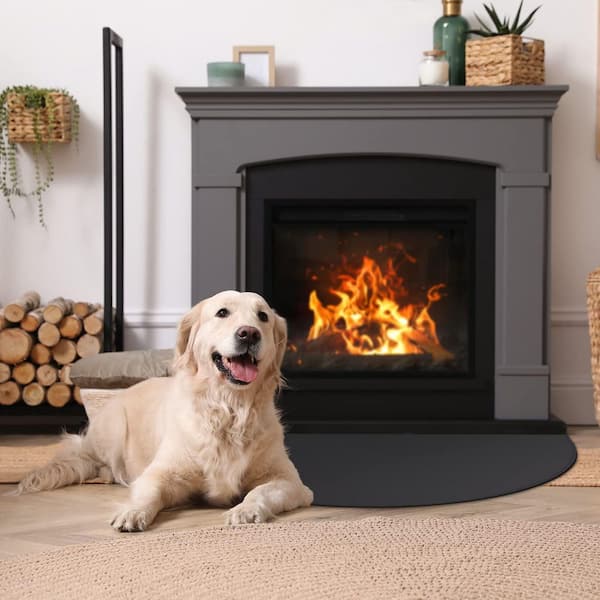 Angel Sar - 3.5 ft. x 2 ft. Black Half Round Hearth Rug, Fireproof Fireplace Mat Protects Floors from Sparks Embers