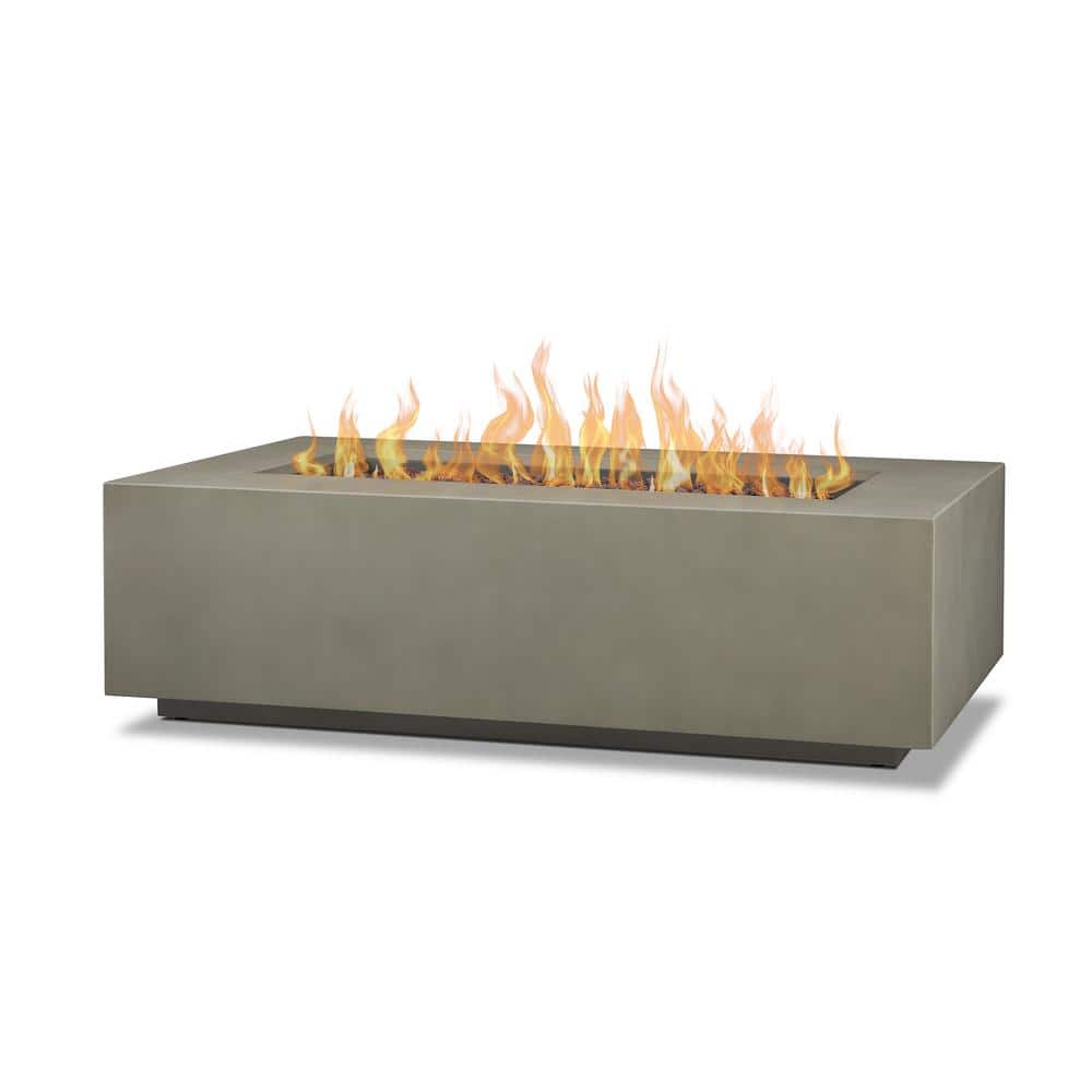 Mist Gray Rectangular Gas Fire Pit Table with Lava Rocks