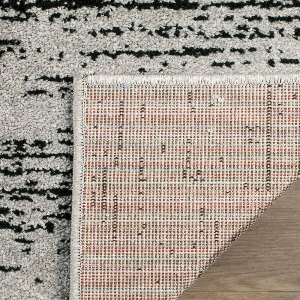 Silver and Black Striped Synthetic Square Area Rug