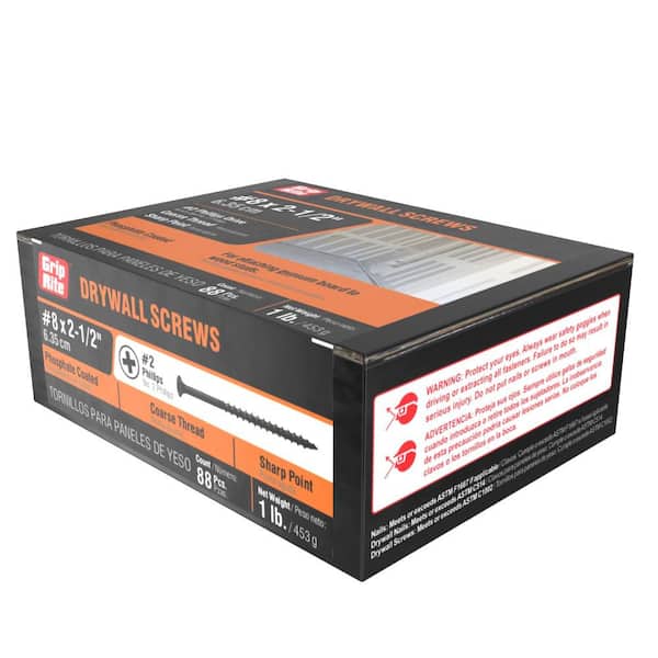 Grip-Rite - #8 x 2-1/2 in. #2 Phillips Bugle Head Coarse Thread Drywall Screws 1 lb. Box